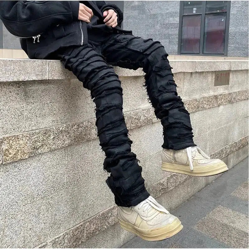 Men fashion stacked jeans